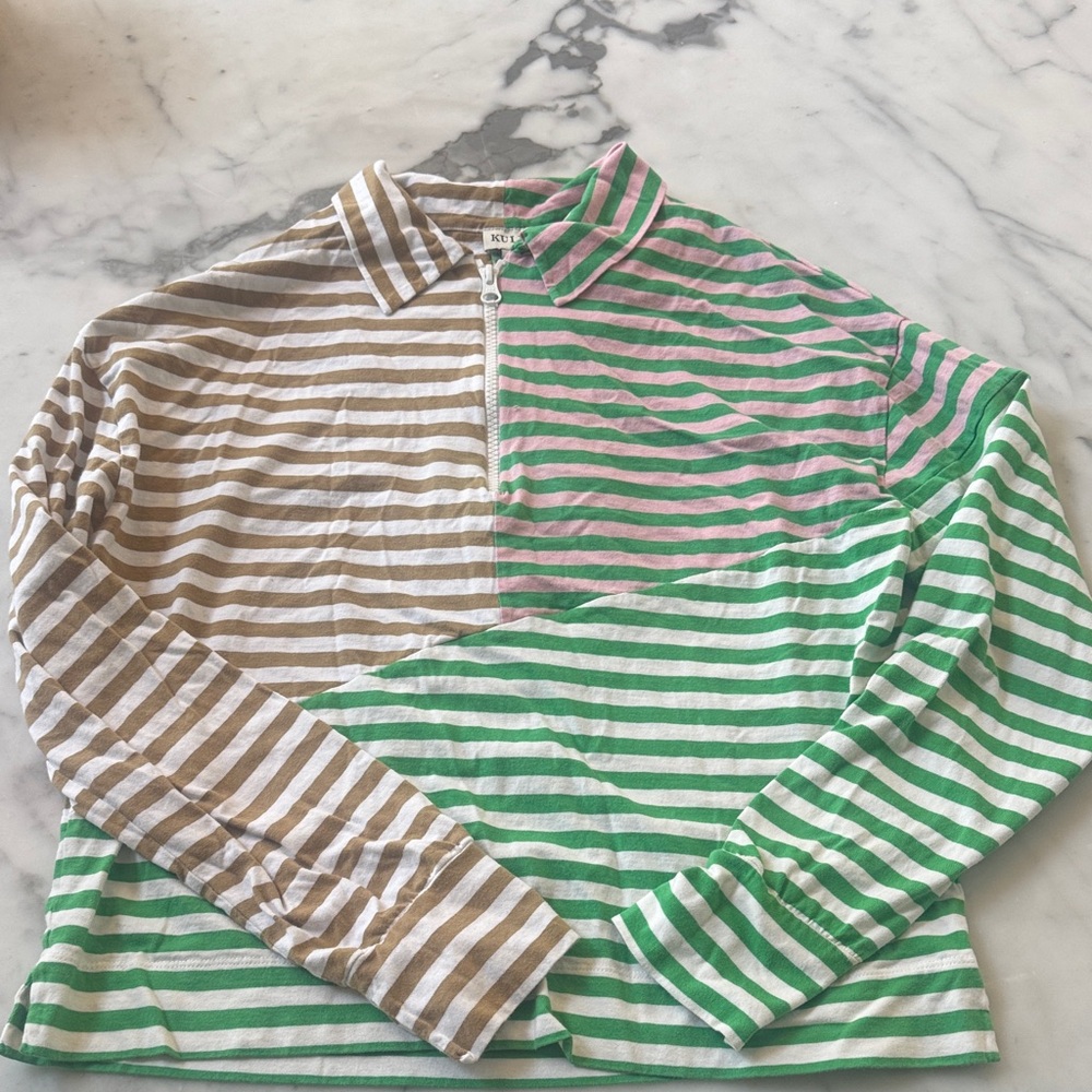 Kule Beck Quarter Zip - Green, Pink, and Brown
